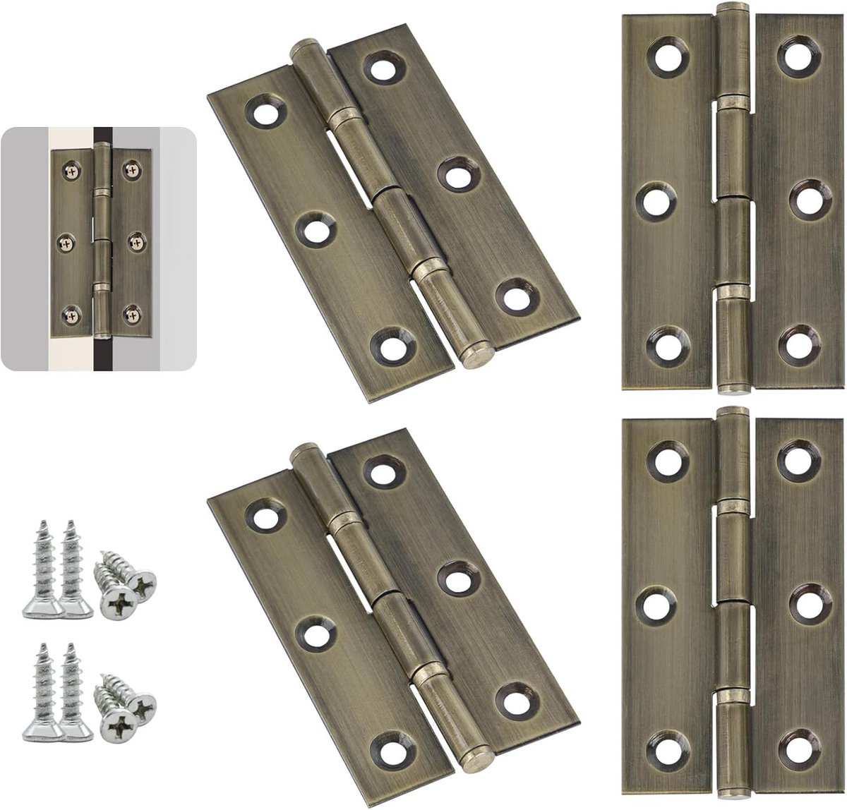 Deurhengsels 70mm voor Houten Deuren, Bronzen RVS Scharnieren voor Binnen, Vouwdeur Scharnieren met 24 Stuks Schroeven voor Thuis, Venster en Opbergdozen