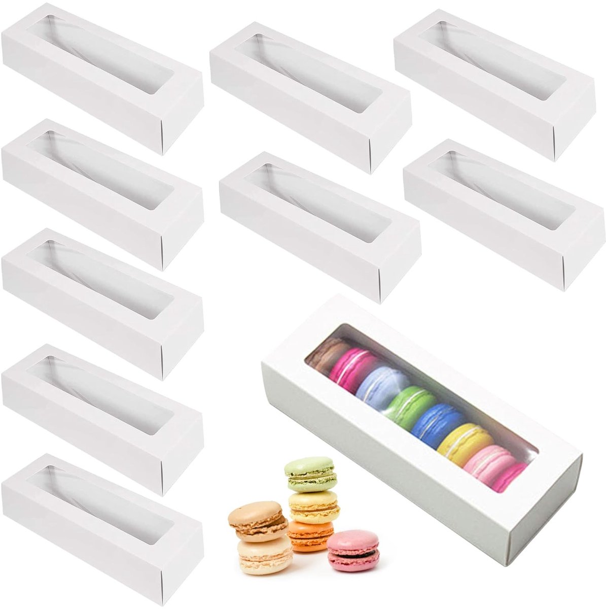 SolidKeus - 10 Stuks Macaron Dozen met Venster voor Taart en Snoep