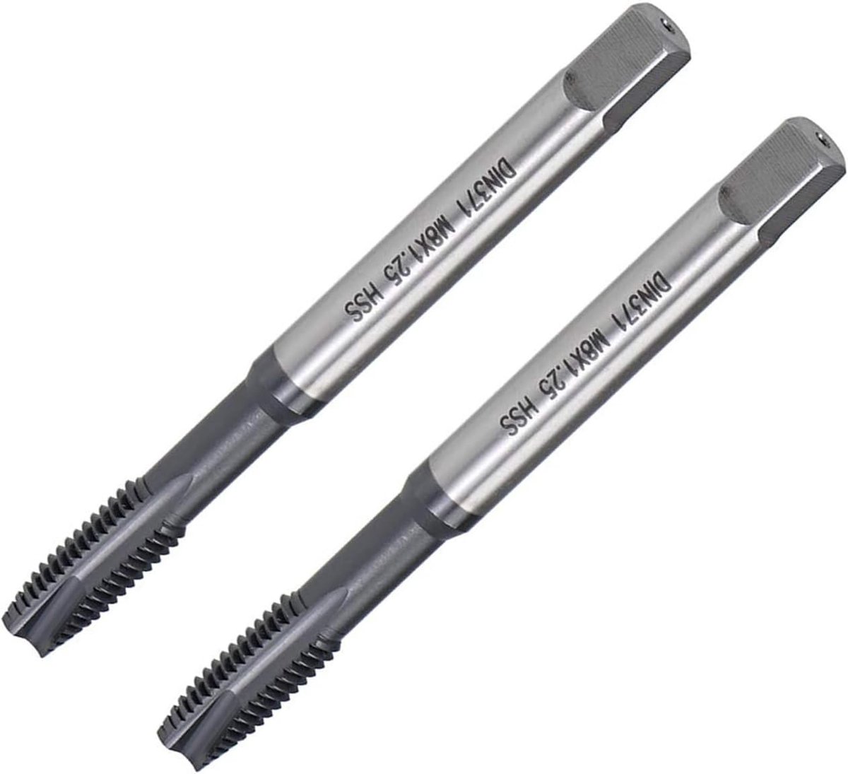 Spiraalpunt draadfrees M8 x 1.25mm voor grommetdraad, H2 hoogwaardig staal, TICN coating, ronde schacht met vierkante eind, metrische schroefdraad tappen en boren