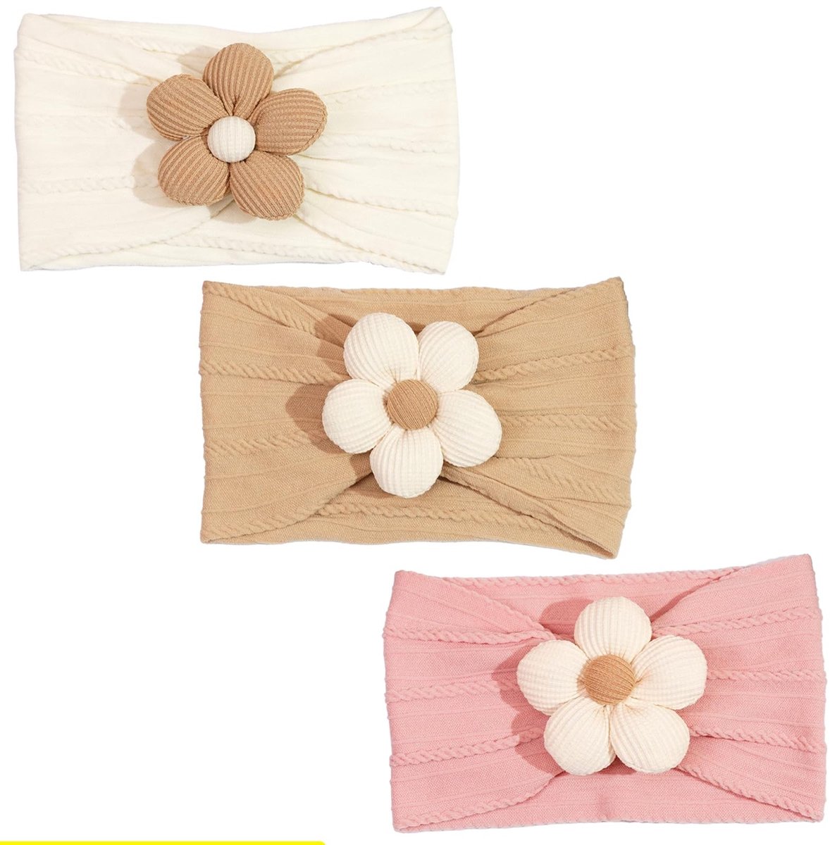 SolidKeus - Baby Bloem Hoofdband, Zacht Nylon, 3 Stuks
