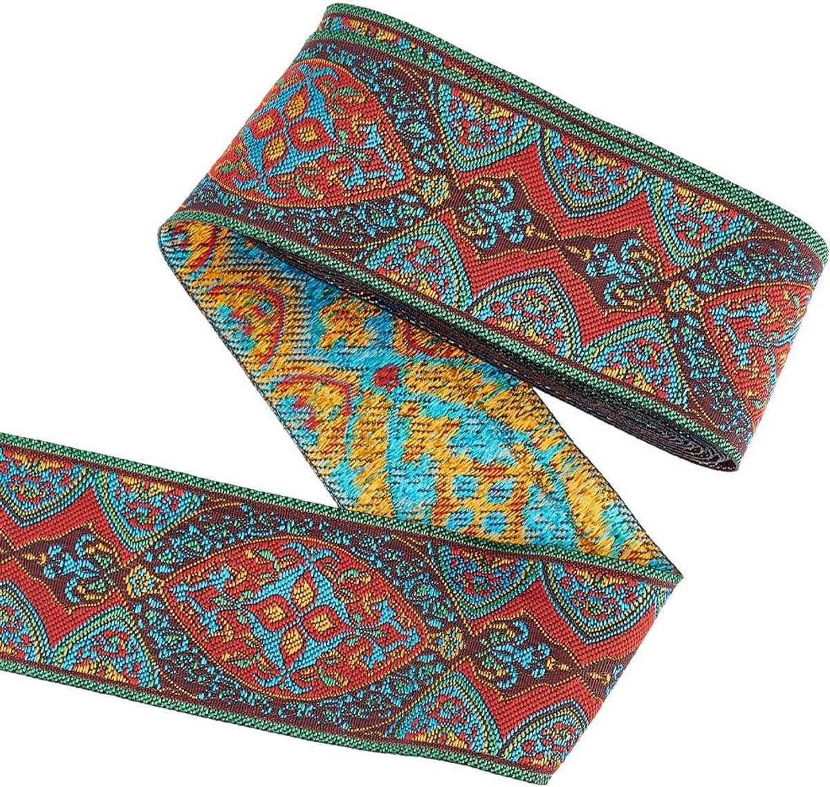5,5 Yards Jacquard Lint Trim 50 mm Breed Vintage Bloemen Borduurlint met Bladpatronen Donkerrood Polycotton Boho Geborduurde Trim Stof voor Naaien Crafting Home Decor