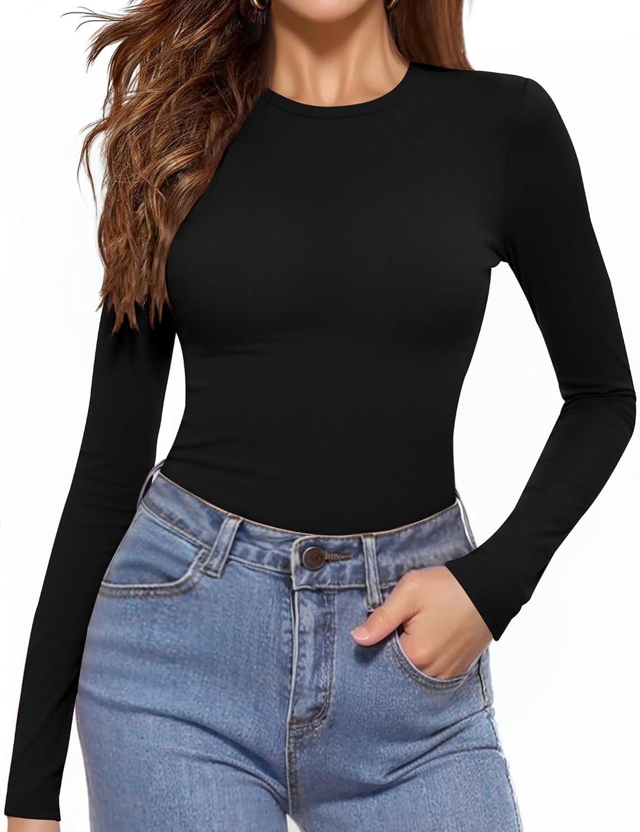 Dames tops met lange mouwen dames ronde hals basislaag shirts casual slank getailleerd ondershirt lichtgewicht basic tuniek trui | Slim Fit, basislaagontwerp, zachte aanraking, herfst winter, warm gevoel, licht gevoel
