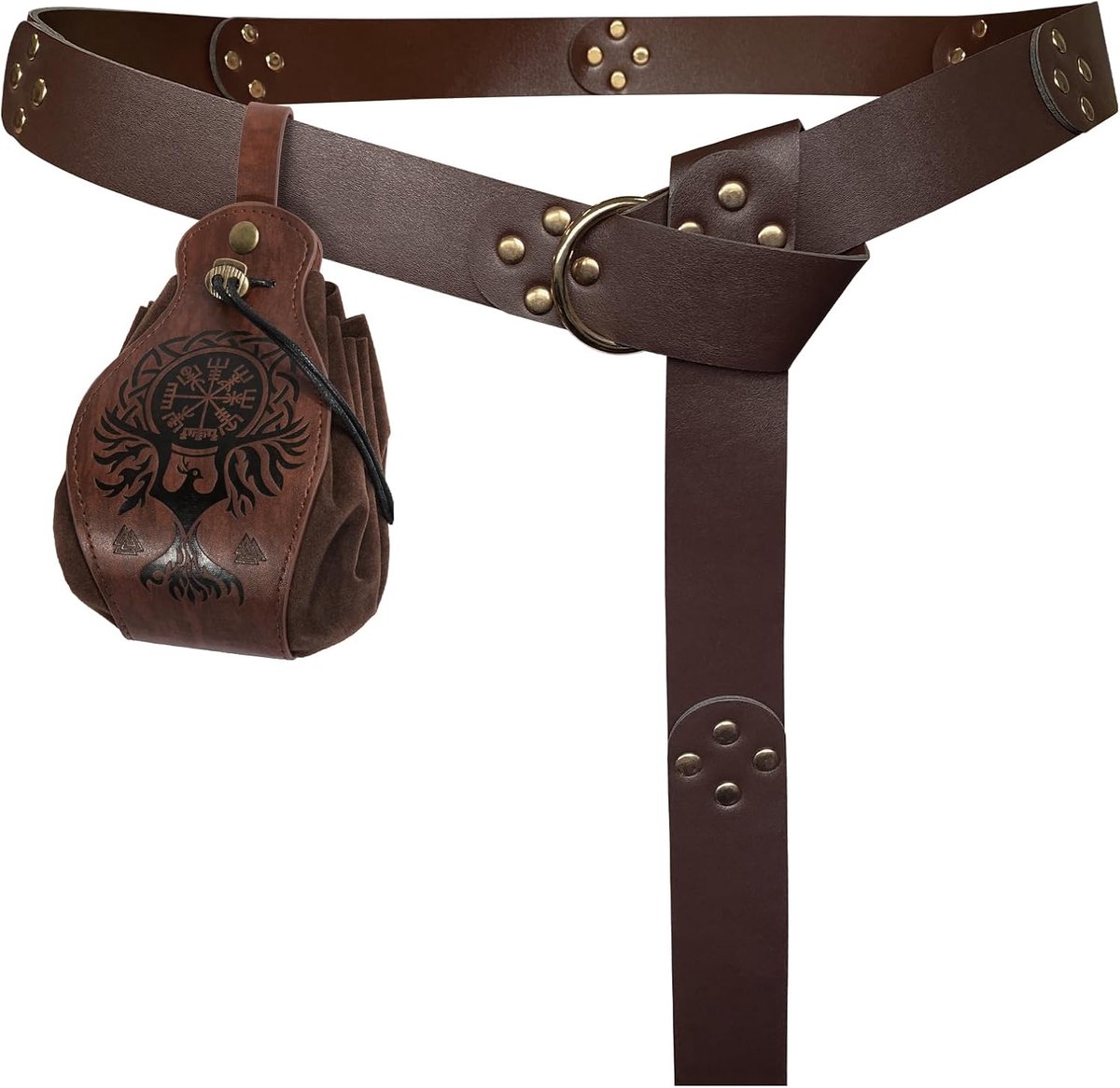 Middeleeuwse O-ring riem met draagbaar koordzakje, Retro Renaissance nepleren riem en tas set voor LARP