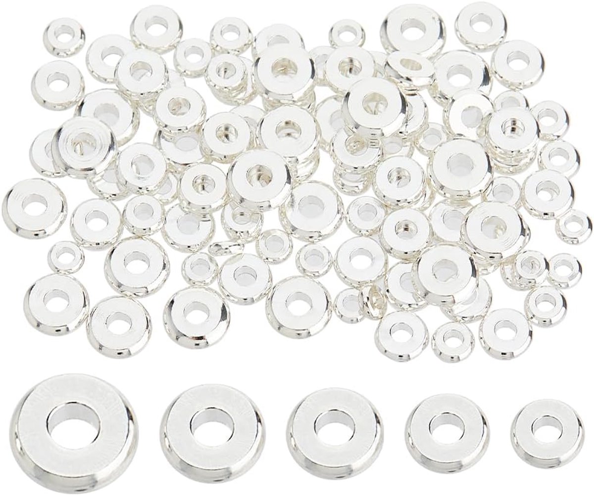Kralen, 5 stijlen, 925 sterling zilver, geplateerde afstandskralen, gladde schijven, losse messing kralen voor sieraden, halskettingen, armbanden, oorbellen