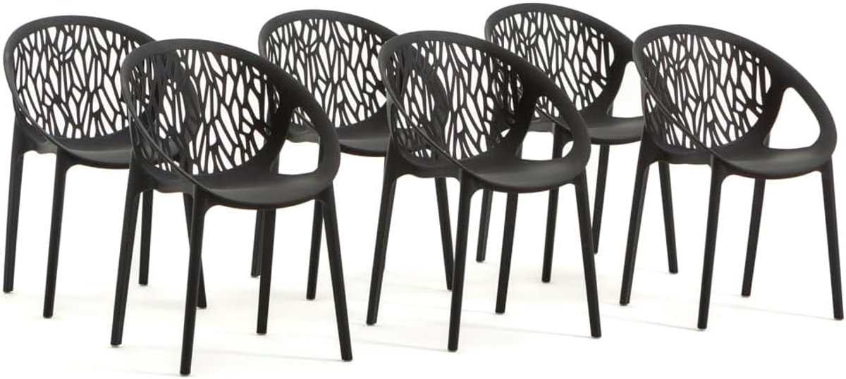 Lara-stoelen van met glasvezel versterkte hars, stapelbaar, geschikt voor buiten (6, antraciet)