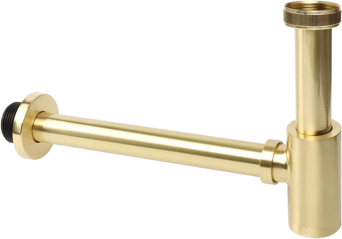 [Extra Lang 200mm Dompelbuis], 1 1/4 x 32mm Instelbare Verdikking van de buizen, Universele Messing Flesvormige Sifon voor Wastafel & Wasbak, Geurafsluiting (Geborsteld Goud)