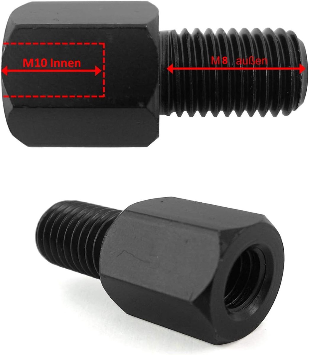 M10 rechtse schroefdraad op M8 rechtse schroefdraad adapter 2 stuks. Motorfiets spiegel scooter achteruitkijkspiegel adapter. Compatibel met Piaggio Honda Kymco Peugeot Suzuki Aprilia Sym Niu Rex ATU (scooter)