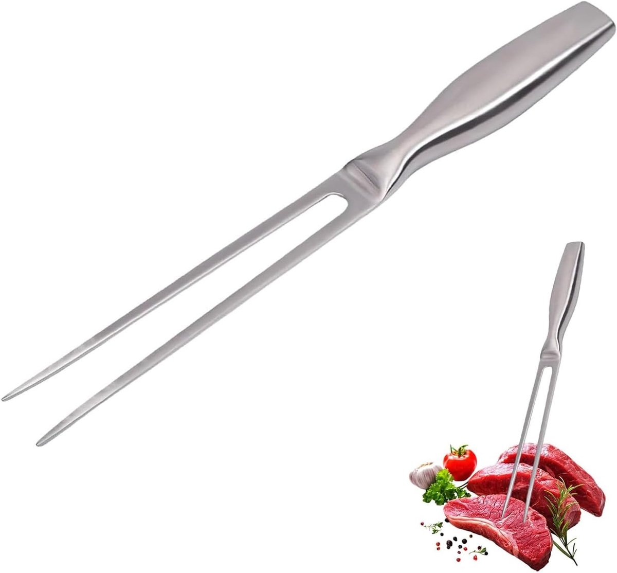 Vleesvork roestvrij staal, 27 cm, professionele vleesvork, groot voor steaks, braden, gebraden kip en groenten, grillvorken met lange handgreep, roestvrij en gemakkelijk te reinigen