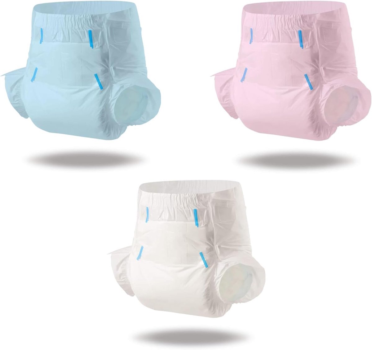 Luiers voor volwassenen, droog oppervlak, maximale absorptie voor 's nachts, wegwerp-incontinentie luier 3 stuks-Blau,Roze,Wit（L 95-120CM)