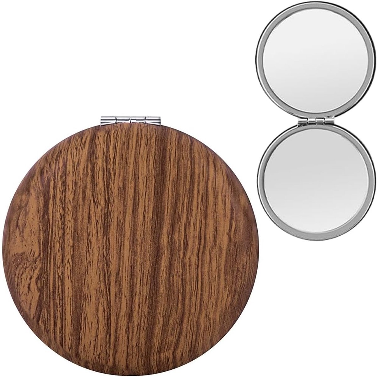 Zakspiegel inklapbaar, 1X/2x dubbelzijdige reisspiegel, kleine handspiegel, draagbare make-upspiegel, voor vrouwen en mannen, in houtlook, ideaal voor onderweg