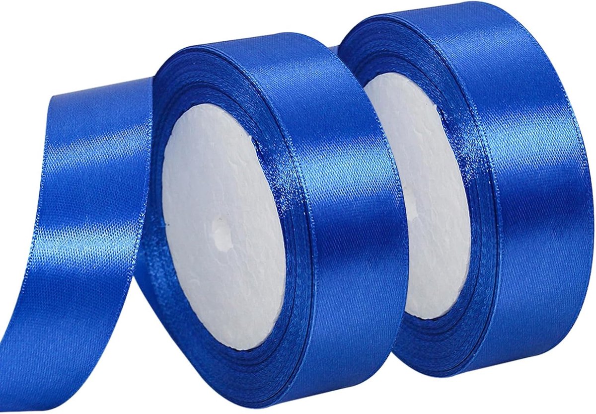 2 rollen 25 mm blauw lint voor cadeauverpakking, 23 m satijnen lint, kerstlint, haarlint, linten voor knutselen, Valentijnsdag, boeketten, doe-het-zelf, Halloween, taart en bruiloft decoratie