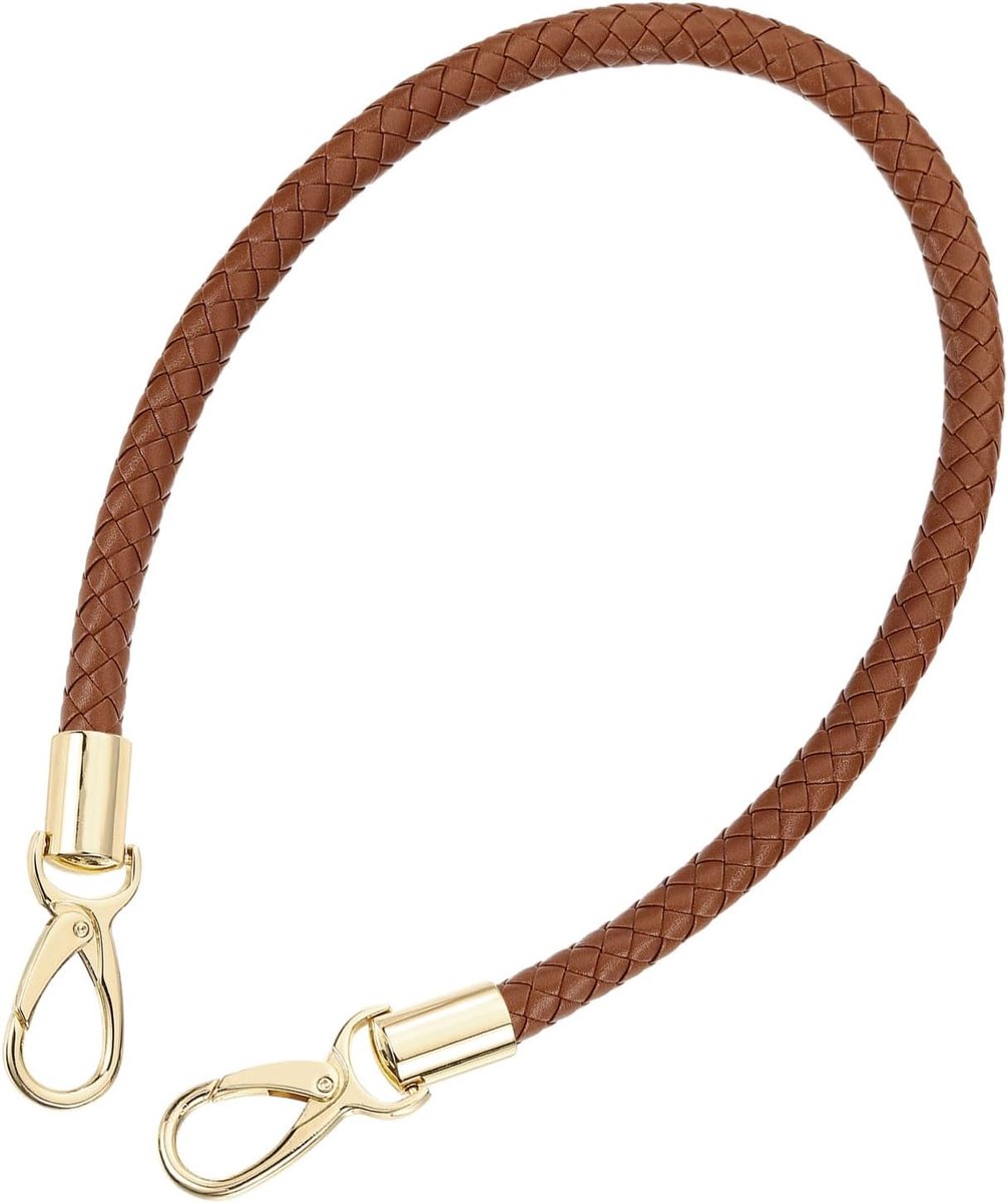Handgrepen, tashandgrepen voor haaktassen, 60 cm, korte tasriem, PU vervangende handgrepen, leren riem voor tassen, handtassen (bruine riem + gouden sluiting)
