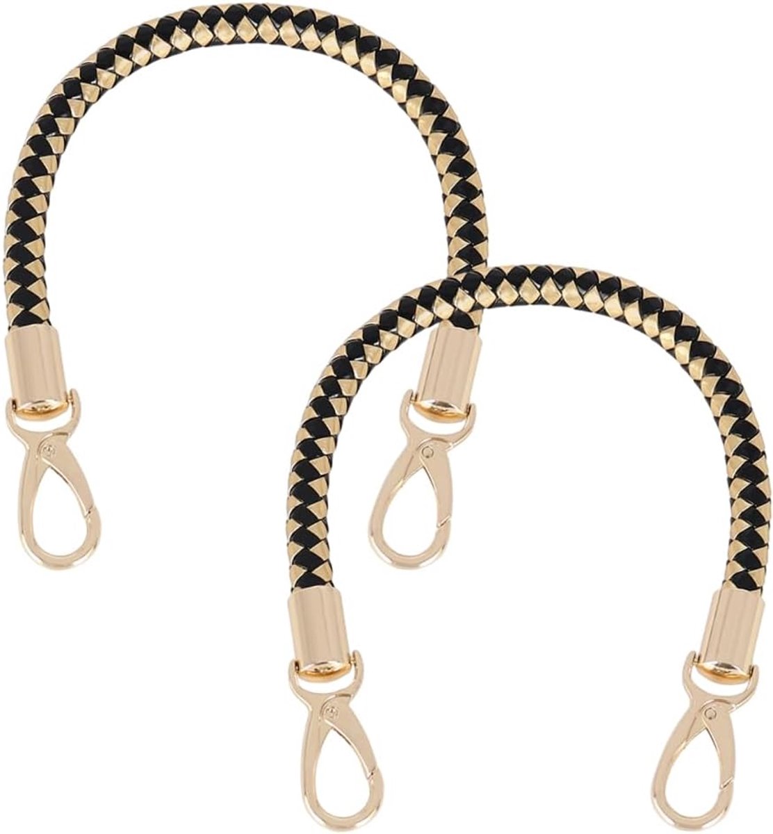 2 stuks 40 cm korte tashandgrepen donkergoud PU lederen tas handgrepen gevlochten vervangende riemen met gouden clips voor het maken van doe-het-zelf tassen haaktassen
