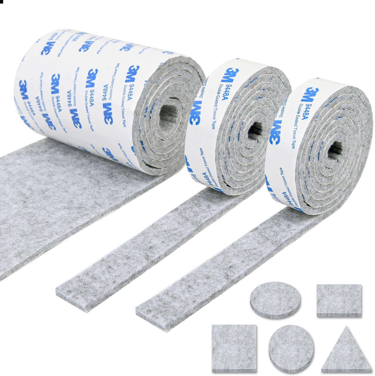 3 Rollen Zelfklevende Viltstrips - Sterke Meubelbeschermers met 3M Kleeflaag - Knipbare Viltpads voor Stoelpoten, Tafels & Meubels - Krasbescherming tegen Krassen en Geluid - Grij