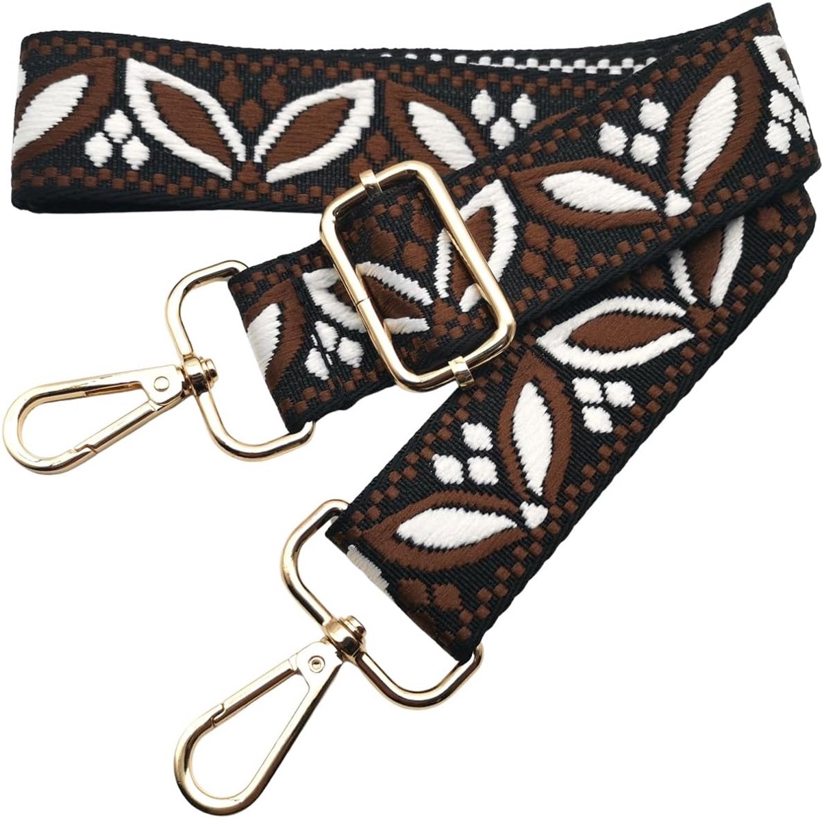 Schouderriem voor tas, multicolor, brede schouderriem, verstelbaar, met gouden moschetton, 3,8 cm, comfortabel en duurzaam voor dames, crossbody, zwart-lichtbruin, 636