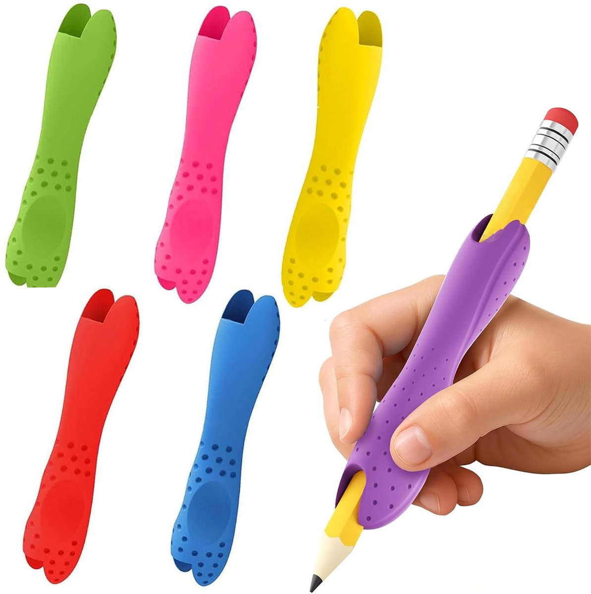 6x Potlood grip - Pennen- en potloodgrips - Potloodgrip - Anti-sliptextuur - Soft Grip - Pengreep Hulp - Siliconen - Potloodgrepen - Pencil grip - Schrijfhulp - Pengreep hulpjes - Schrijfhulpmiddelen - Ergonomische - Voor links- en rechtshandigen