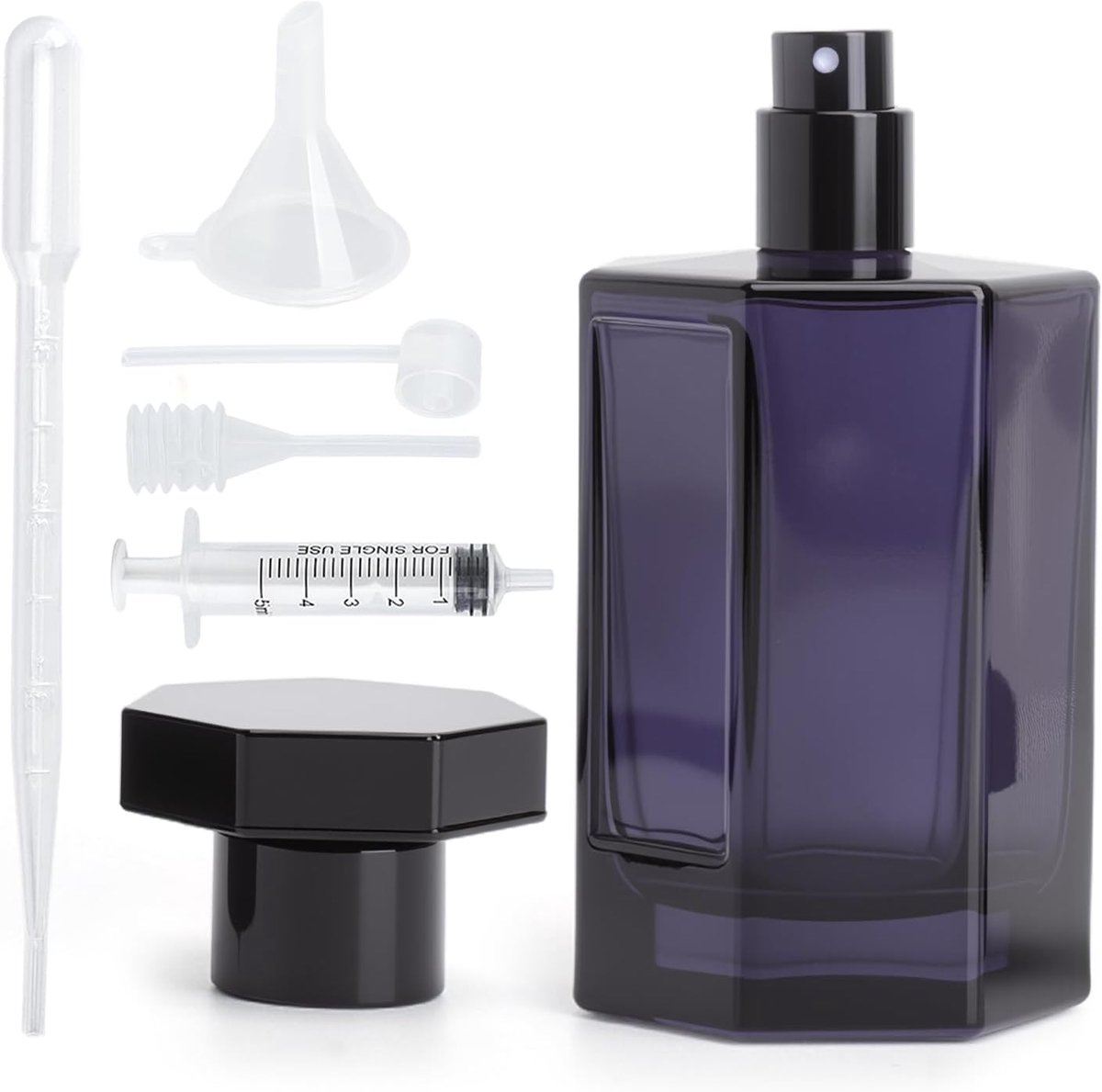 100 ml draagbare parfumverstuiver, navulbaar, leeg, glazen parfumspuitfles, herbruikbaar, met pipet en trechter, lekvrij, parfumfles om te vullen, zwart