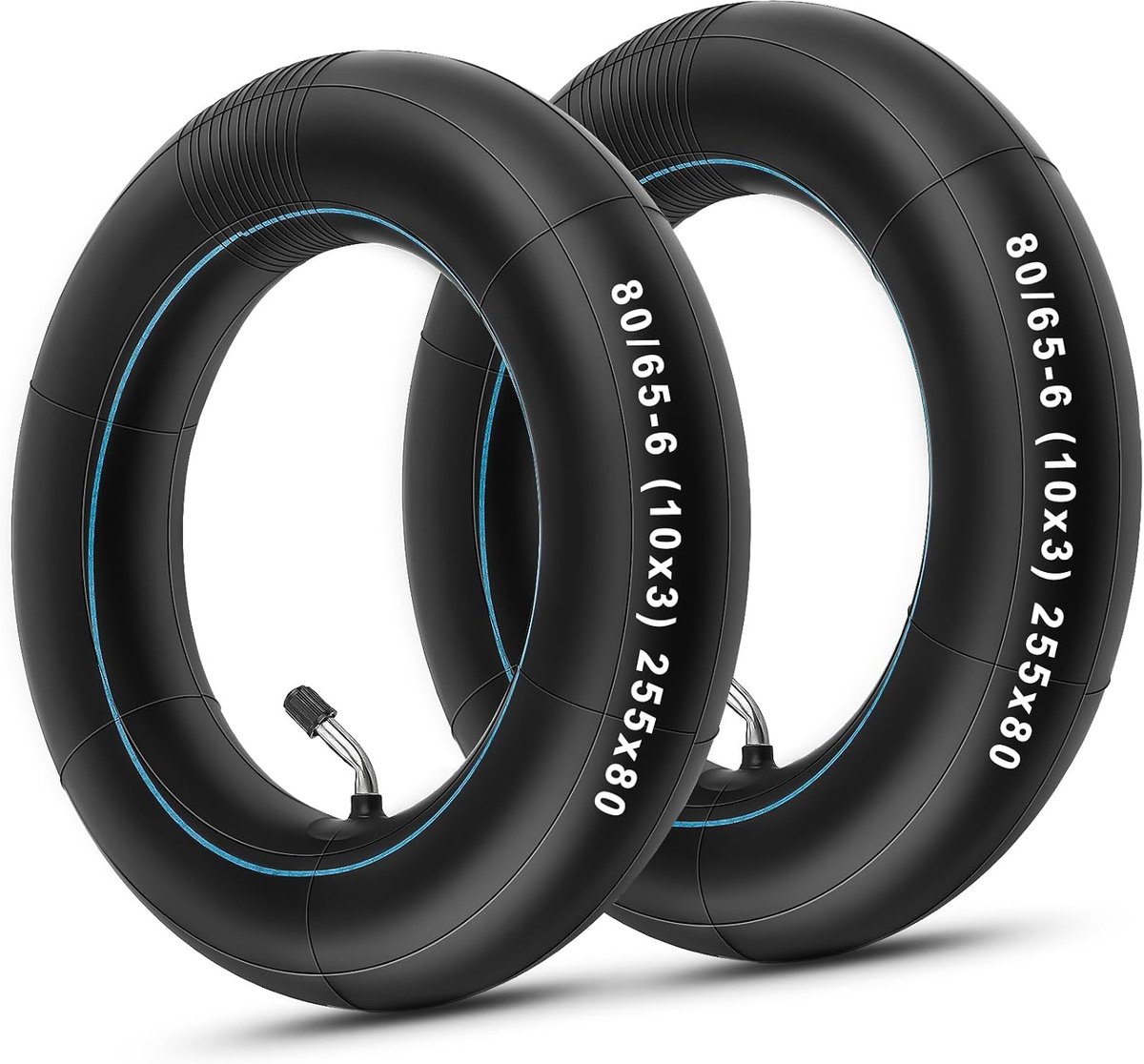 255 x 80 mm E-scooterslang, 255 x 80 cm, verdikt met hoge elasticiteit butylrubber, 80/65-6 E-scooterslang met zilveren ventiel, 45°, niet gemakkelijk lekend, 2 stuks