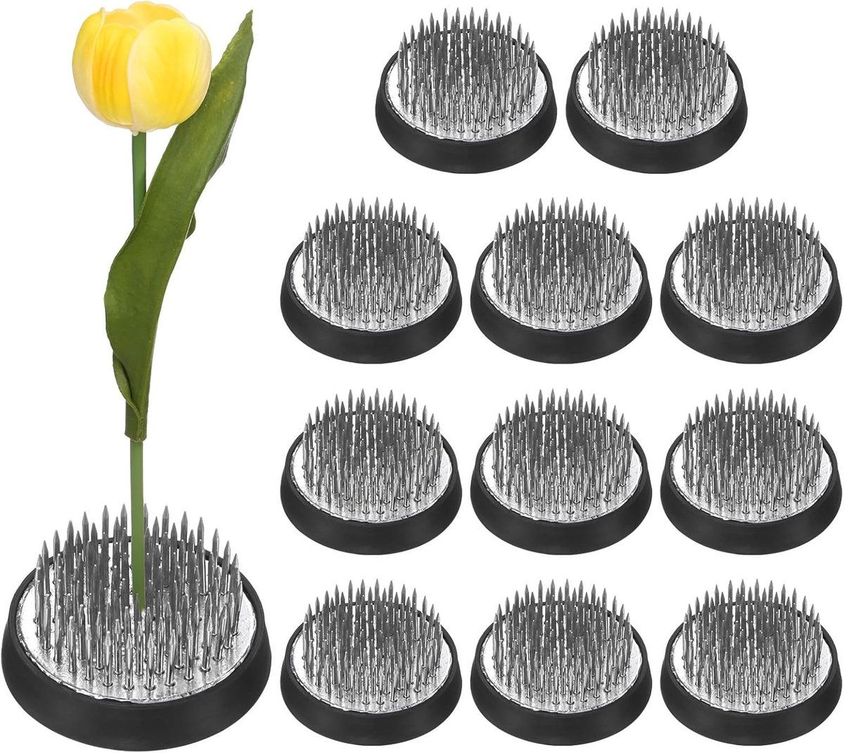 12-Pack Ronde Stalen Bloemspelden met Rubber Basis voor Bloemarrangementen en Vaasdecoratie - Ideaal voor Thuis en Tuin Gebruik