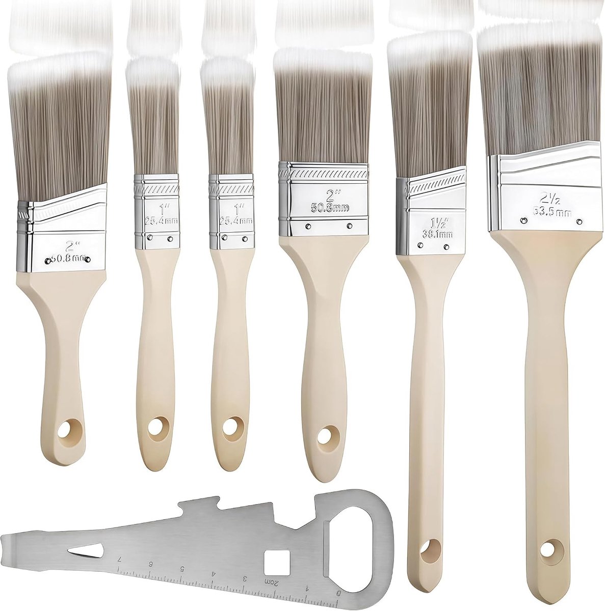 Set van 6 professionele verfpenselen en multifunctionele flessenopener voor verf, beits en lak