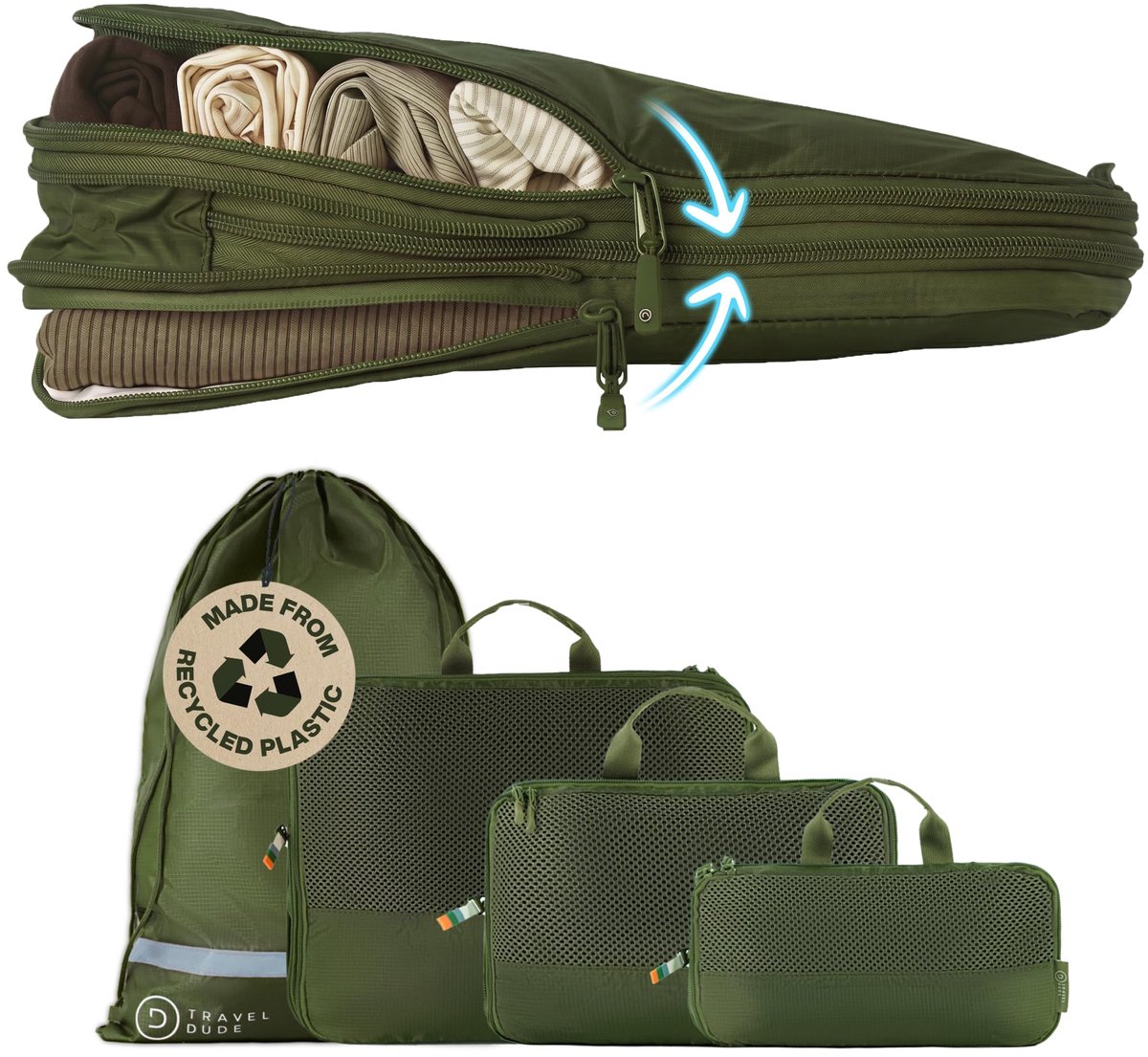 4-delige Packing Cubes Set met Compressie - Koffer Organizers voor Reizen - Ruimtebesparende Reisorganizers voor Kleding, Koffer & Rugzak - Reis Opbergzakken - Oranje