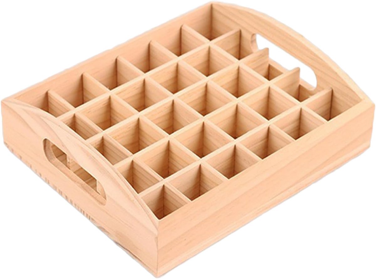 24 Slots Houten Etherische Olie Houder Display Opslag Organizer Stand Natuurlijk Bamboe Rek - Houdt tot 24 Aromatherapie Flessen Presentatie Plank - Gat Diameter 2.8cm #A