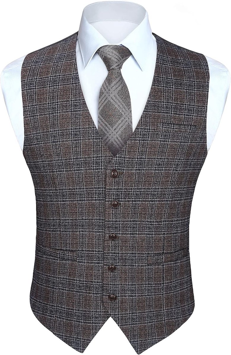 Gilets voor heren, formeel, klassiek, casual tartan kostuumvest met zakken voor bruiloft