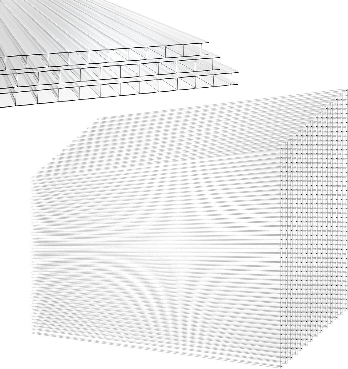 14 stuks polycarbonaat 10,25 m² holle kamerplaten, transparante dubbelwandige plaat, broeiplaat voor tuin, broeikas, uv-bescherming 60,5 x 121 cm