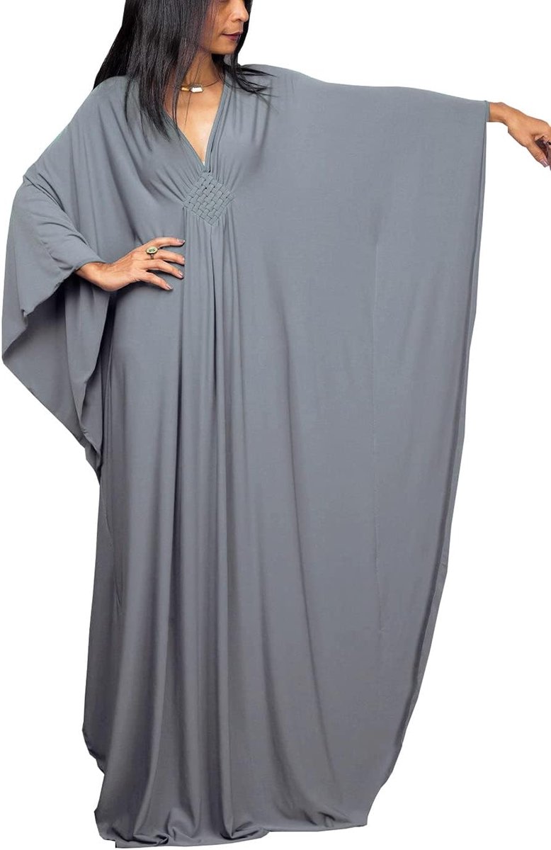 Kaftan voor vrouwen, maxi-jurk, Bohemian stijl, bedekking voor badpak, voor op het strand, loungewear, universele maat, Een grijs, Eén Maat