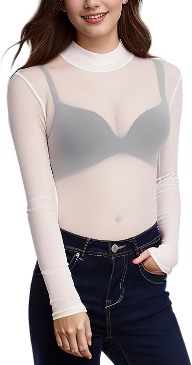 Bovendeel dames, sexy festival bovendeel dames transparant mesh bovendeel doorzichtige tule mesh bovendeel casual lange mouwen tops voor feest