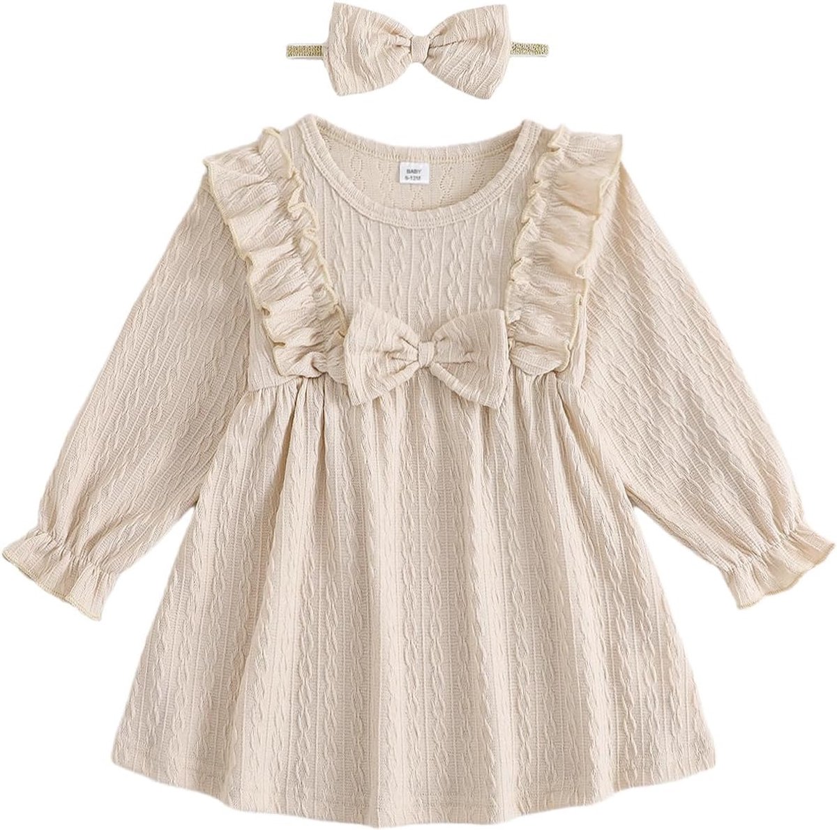 Baby Meisje Jurk Zomer Outfits 0-24 Maanden, Lange Mouw Baby Lente Jurk met Hoofdband, Baby Pasgeboren Jurken