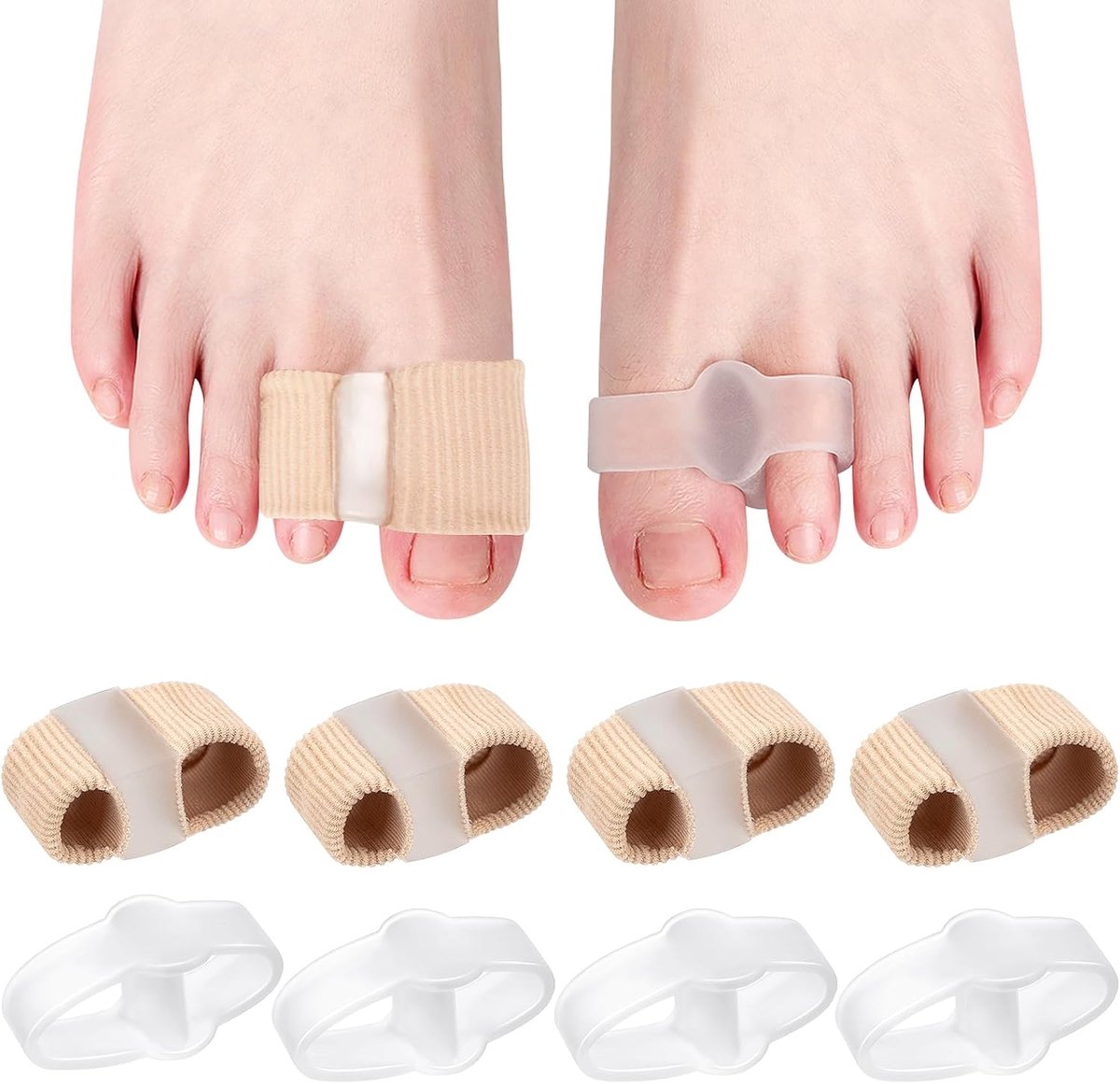 8 stuks teenscheider, zachte teenverdeler, teenspreider voor dames en heren, teencorrectie, twee gaten, orthese hallux valgus