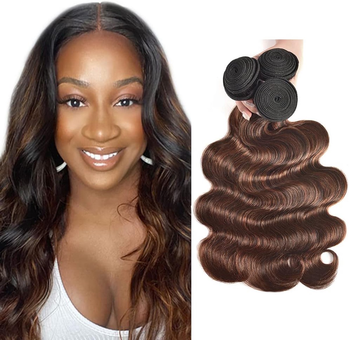 Human Hair Extension Body Wave menselijk haar Bundles Unprocessed Brazilian Virgin Hair P4/30 Highlight Brown Minimal detachment For Women 3 Bundles Total 150g 16 18 20 Inch