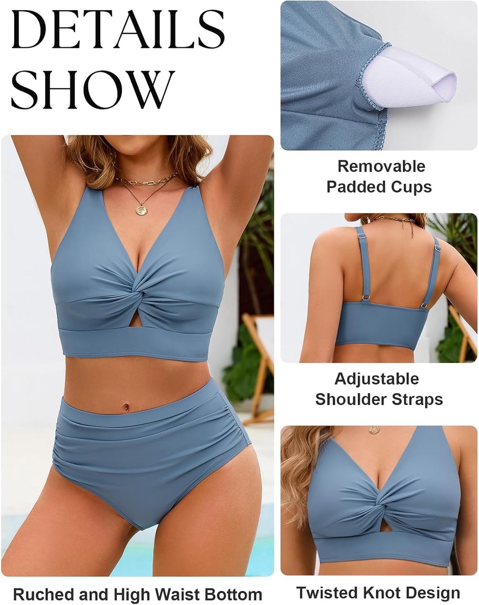 Badmode voor dames, 2-delig, gedraaid, push-up, cut-out, bikiniset, figuurvormend, platte buik, hoge taille, elegant, zwemkleding met bloemenprint