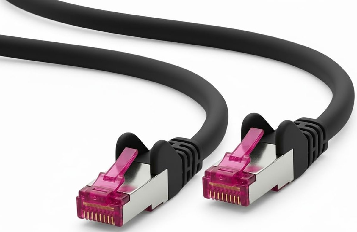 CAT6a netwerkkabel 10 m - zwart - 1 stuk | S/FTP PiMF | GHMT gecertificeerd | 10 Gbps | 500 MHz | Cu-Copper | halogeenvrij | RJ45 patchkabel