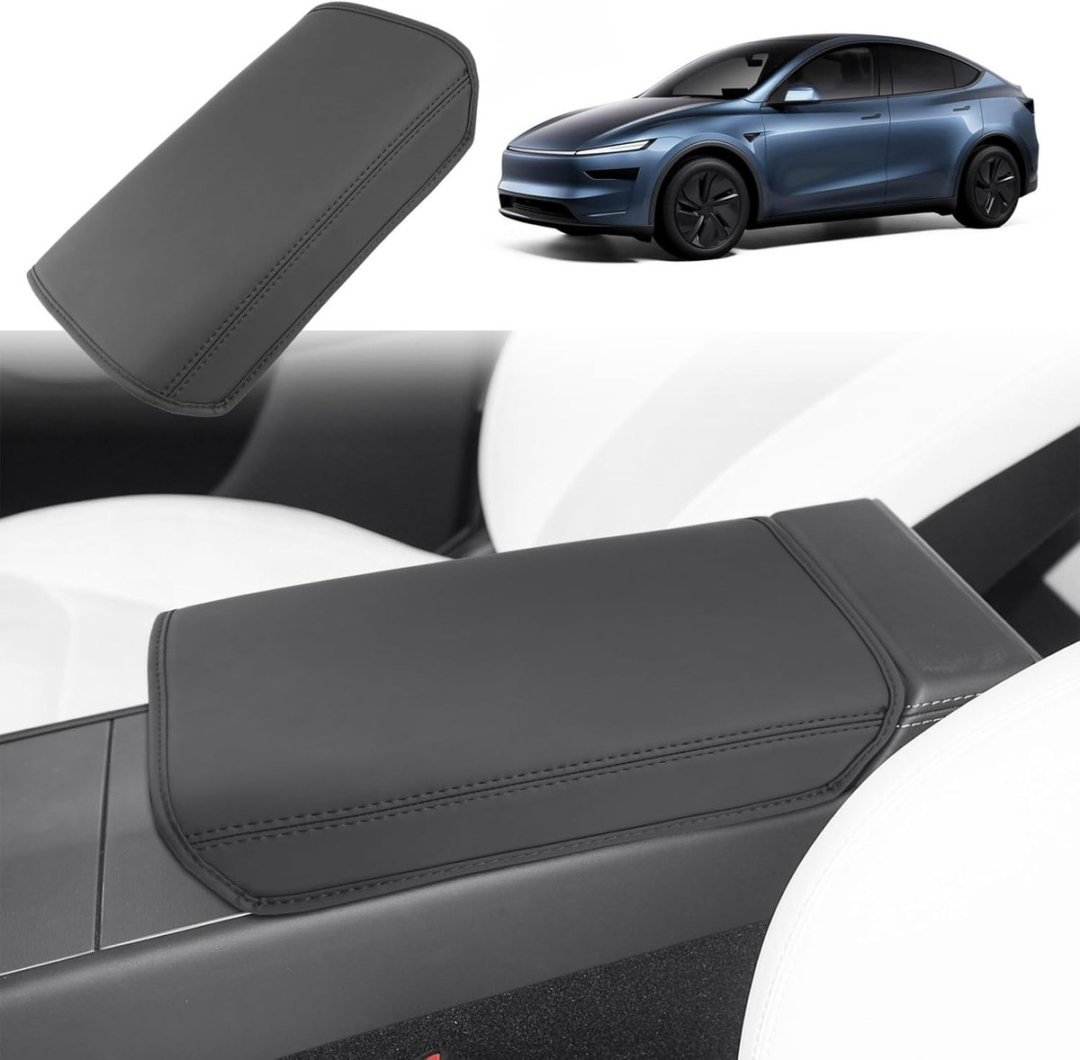 Nieuw Tesla Model Y Juniper 2025 2026 middenarmsteun afdekking, Tesla Model Y 2025 middenconsole armleuning bescherming PU microvezel leren kussen, 2026 Tesla Model Y accessoires 2025 (zwart)