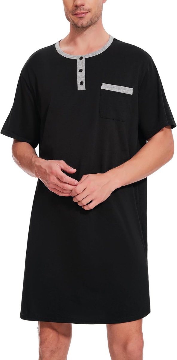 Herennachthemd katoenen pyjama heren pyjama ronde hals met knopen pyjama comfortabele korte mouwen ronde hals effen dun