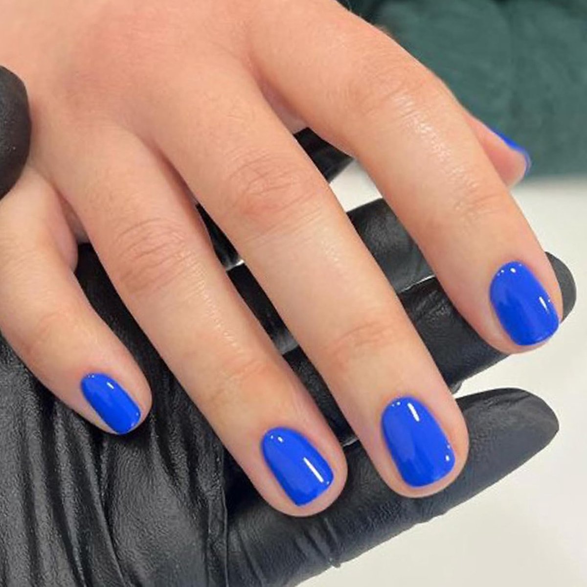 24 stuks acryl kunstnagels, kort, vierkant, om op te plakken, Franse kunstnagels, effen, volledige dekking, glanzende kunstnagels, voor vrouwen en meisjes, blauw