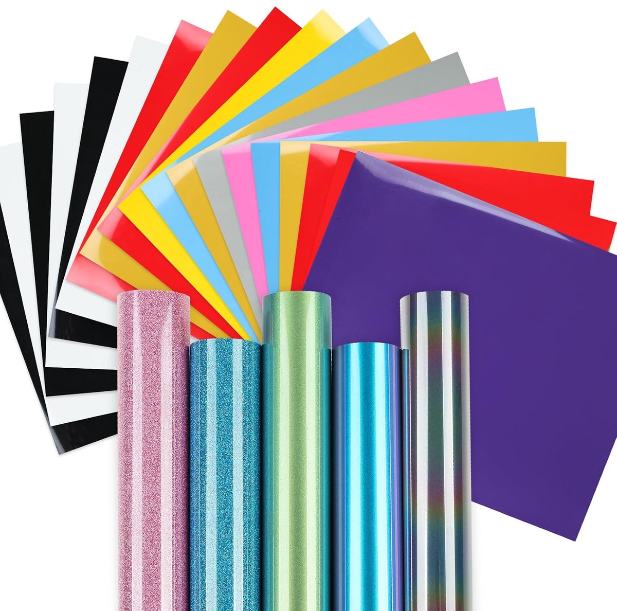 24 vellen plotterfolie textiel - (bevat 2 vellen kameleon en 2 vellen glitter en 1 vel reflecterend) 30,5 x 25,4 cm flexfolie plotter textiel voor Cricut Maker, kleding, broeken en andere