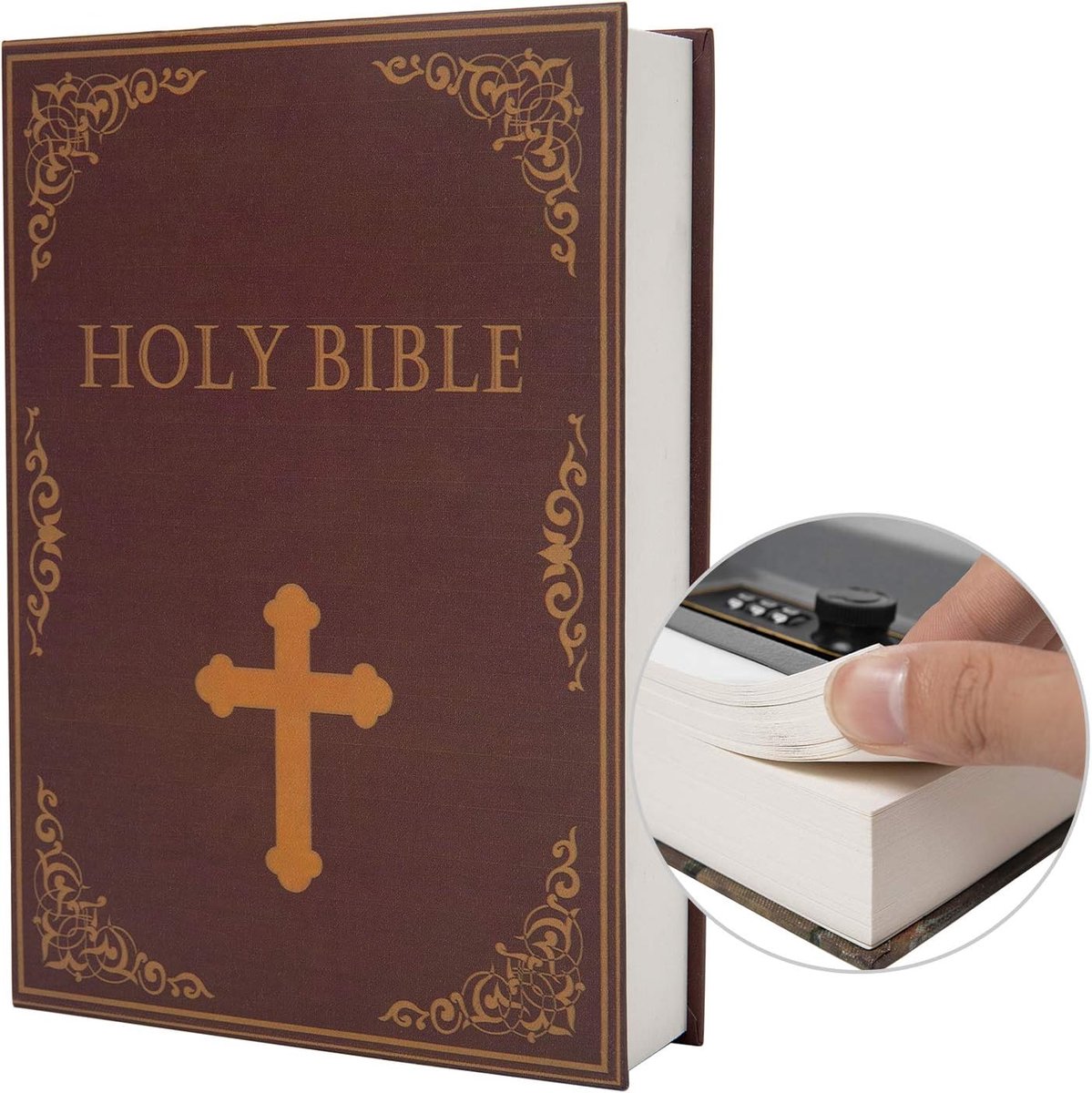 Echt papieren transferboek, veilig voor sieraden, geld en contant geld, hol met verborgen vak, sleutel en cijferslot (wachtwoordvergrendeling, Holy Bible)