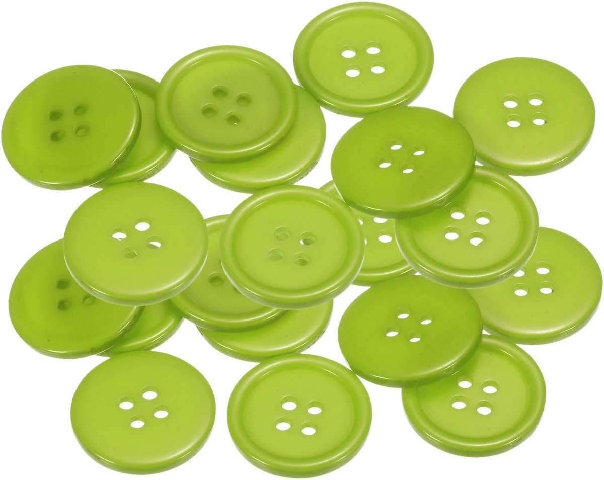 Knopen, 20 stuks, 23 mm, knutselknopen, groen, naaiknopen, hars, rond, plat, 4 gaten, kunststof knopen voor naaien, doe-het-zelf, handwerk, scrapbooking, decoreren, kleding, mantels, blouses