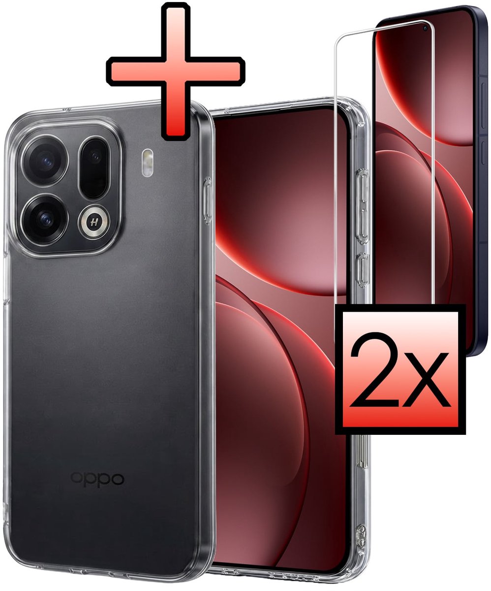 Hoesje - Met 2x Screenprotector - Geschikt voor OPPO Find X9 Pro - Sterk & Shockproof - Back Cover - Siliconen Case - Telefoon Hoes - Transparant
