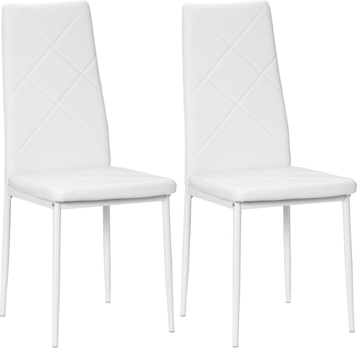 Eetkamerstoelen, set van 2 eetkamerstoelen, keukenstoelen met kunstleren bekleding, hoge rugleuning, stabiel frame, stoel in wit