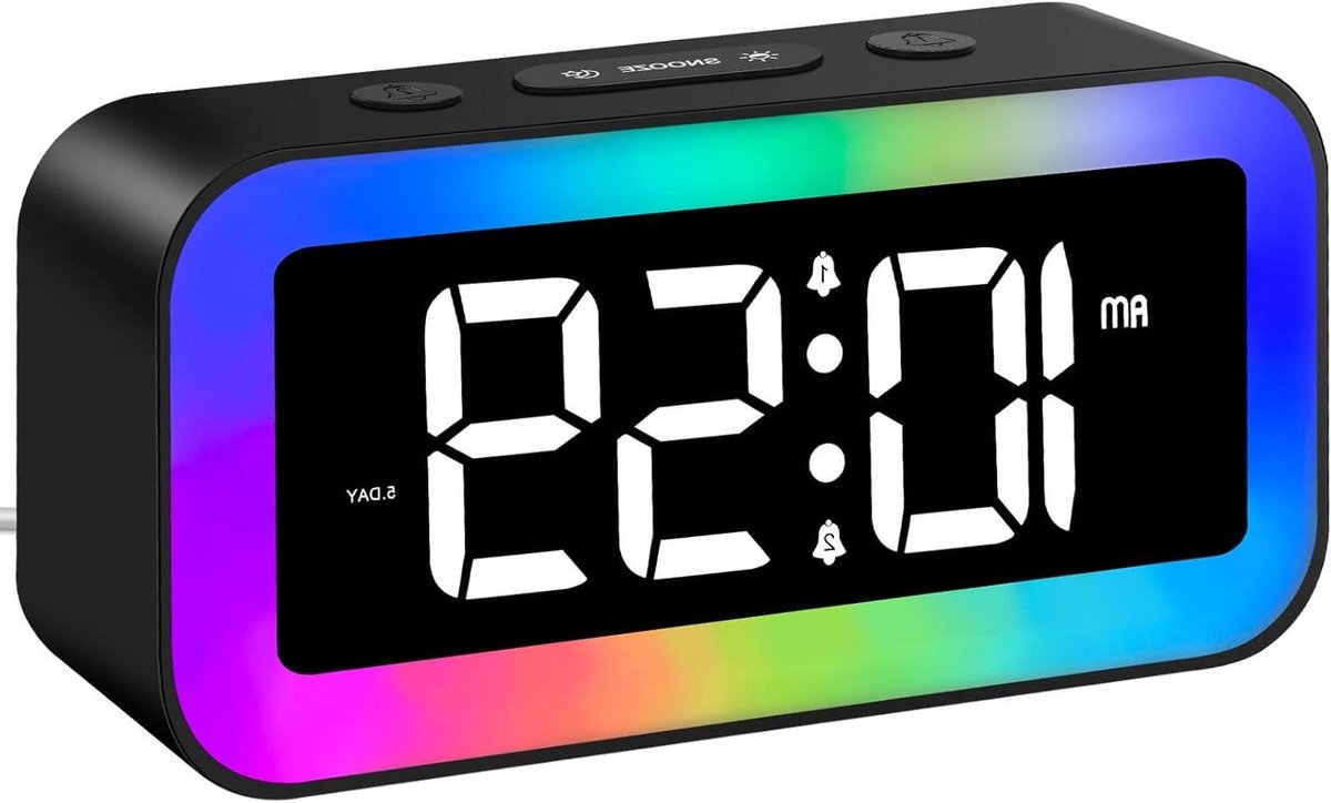 Digitale Wekker Kind - Tafelklok Led - Slaapkamer Decoratie - Dynamisch RGB Licht - 14.5 x 7.1 cm - Zwart