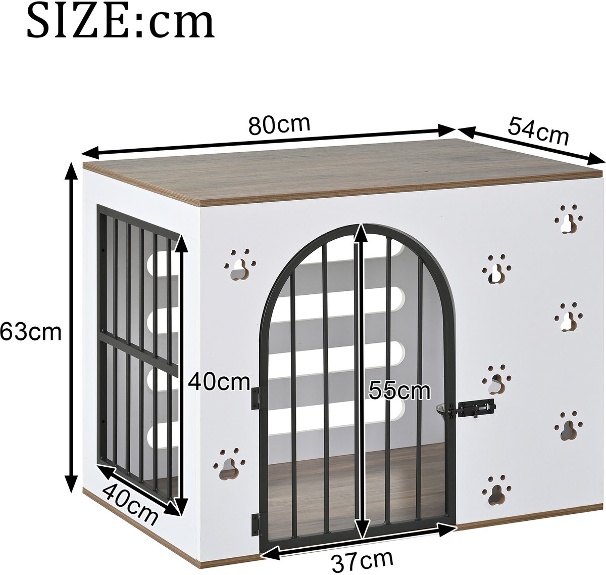 Desmiu Hondenbench Met Geïntegreerde Voerplek – 80 x 54 x 63 cm – MDF En Metaal – Wit En Licht Eiken – Bijzettafel Voor Woonkamer En Slaapkamer