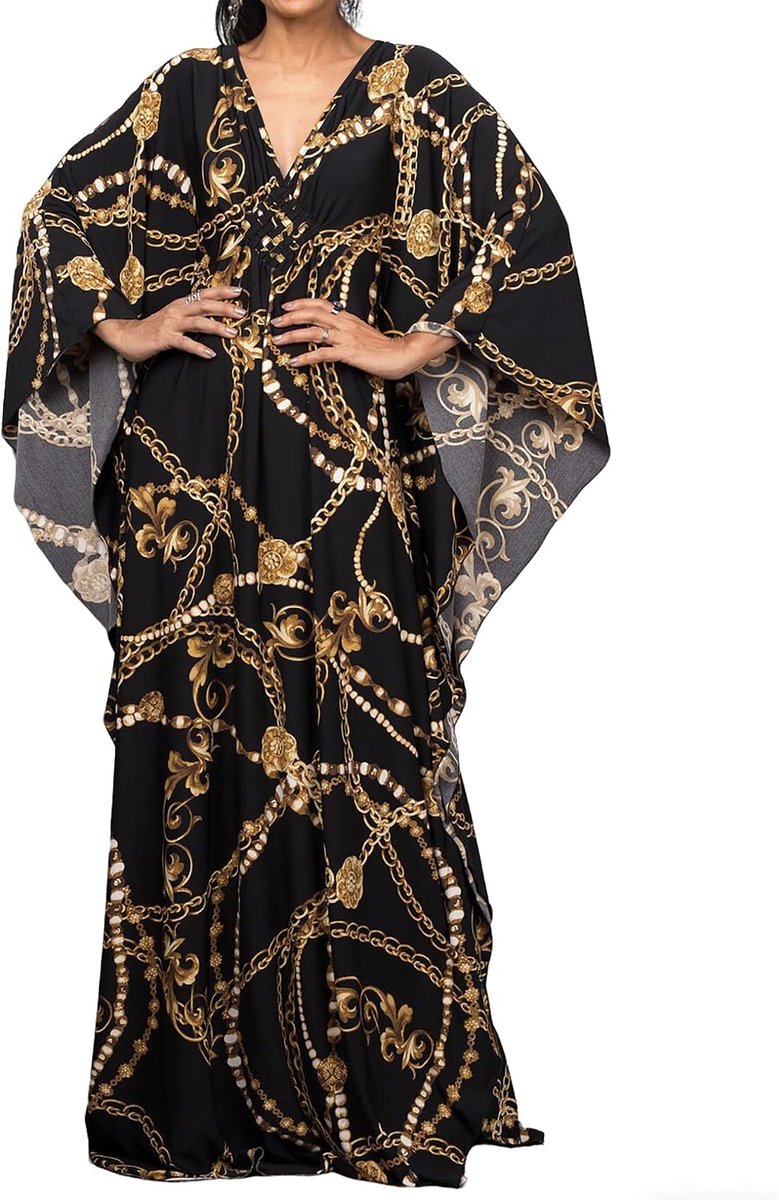 Dameskaftan met etnische print, strandjurk, grote maat, bedekkende kleding voor over badpak, one size | Lichtgewicht en comfortabele badmode, vleermuismouwen, vakantie-outfits, Moomoo nachthemden voor vrouwen, buiten wandelen