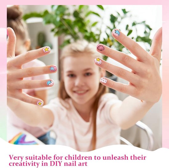 120 stuks kindernagels, nagels om op te drukken, met Jelly lijm, 5 verschillende designs, kunstnagels voor kinderen, mooi cadeau voor meisjes, TD153-6 — afbeelding 4