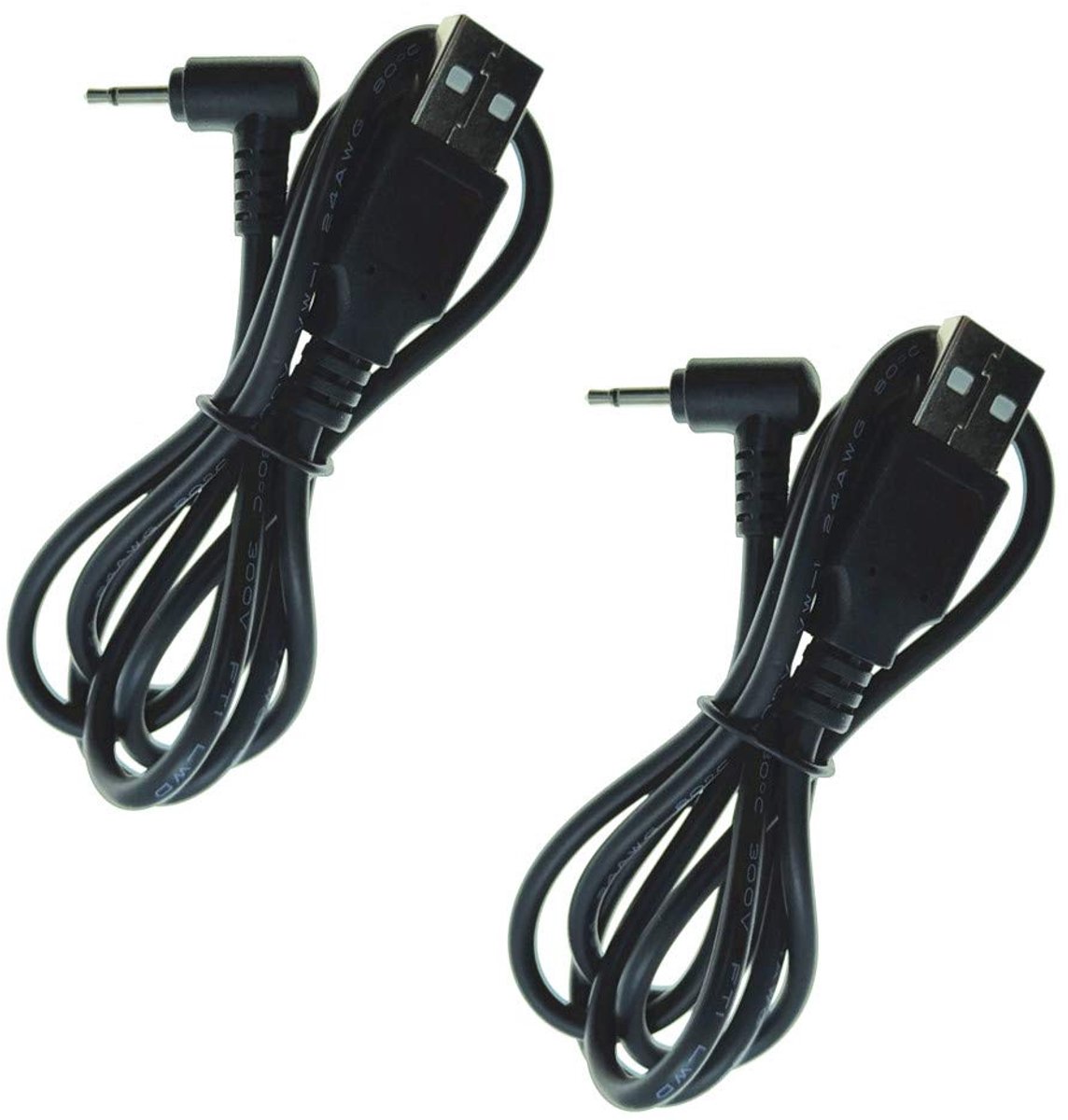 2 stuks USB A 2,5 mm AUX 5V 2A netsnoer (1 m)
