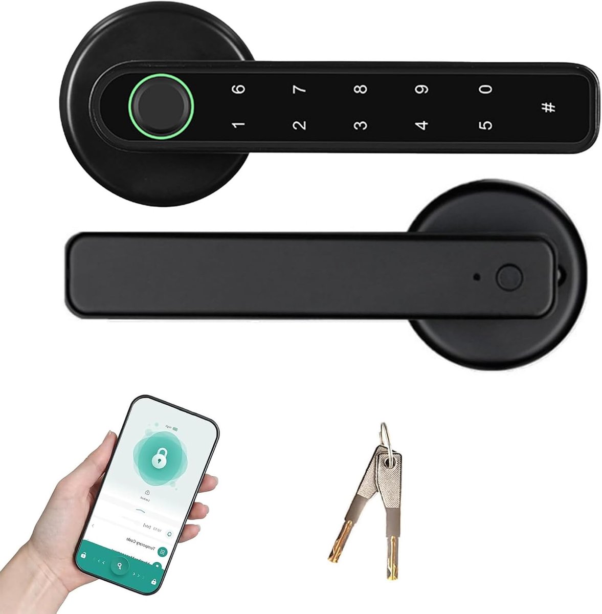 Deurslot, vingerafdruk deurslot biometrische identificatie vingerafdruksleutel elektronisch toetsenbord wachtwoord APP afstandsbediening ontgrendelen back-upsleutel digitale deurklink voor thuis