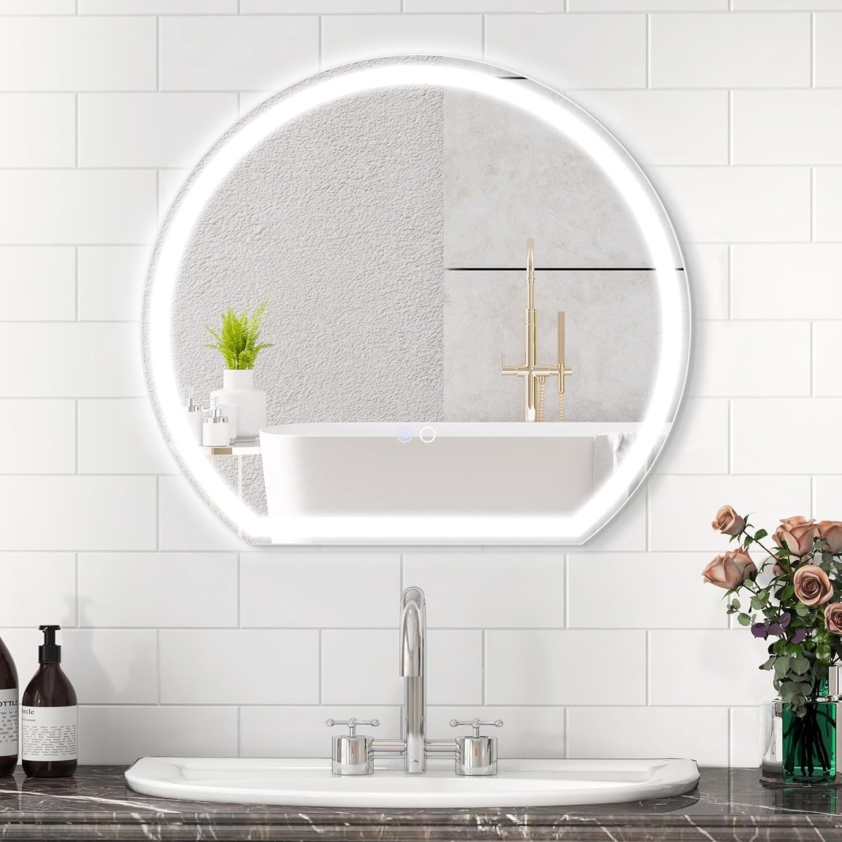 Led-badkamerspiegel met verlichting, anti-condens, wandspiegel, dimbaar, met aanraakschakelaar en geheugenfunctie, hangspiegel voor badkamer, 60 x 54 cm, zilver